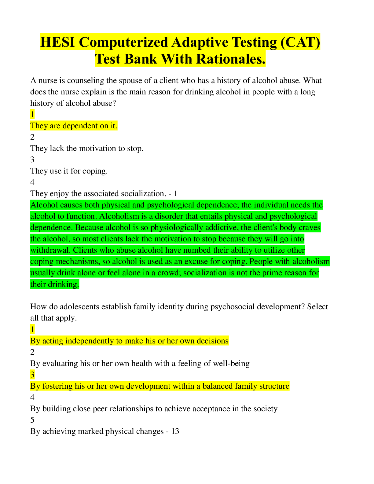 Preview of HESI CAT exam Test Bank. All new for 2025!/ HESI Computerized Adaptive Testing (CAT) Test